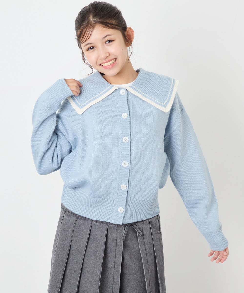 KJCLD09049 a.v.v KIDS(アー・ヴェ・ヴェ) [130-160]【手洗い】バイカラーセーラーカーデ ライトブルー