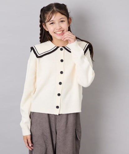 KJCLD09049 a.v.v KIDS [130-160]【手洗い】バイカラーセーラーカーデ