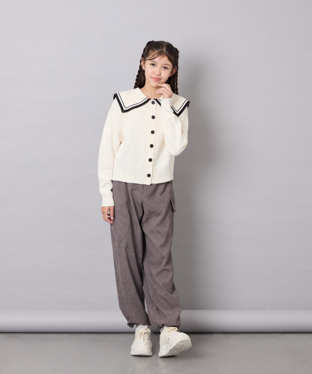 KJCLD09049 a.v.v KIDS(アー・ヴェ・ヴェ) [130-160]【手洗い】バイカラーセーラーカーデ アイボリー