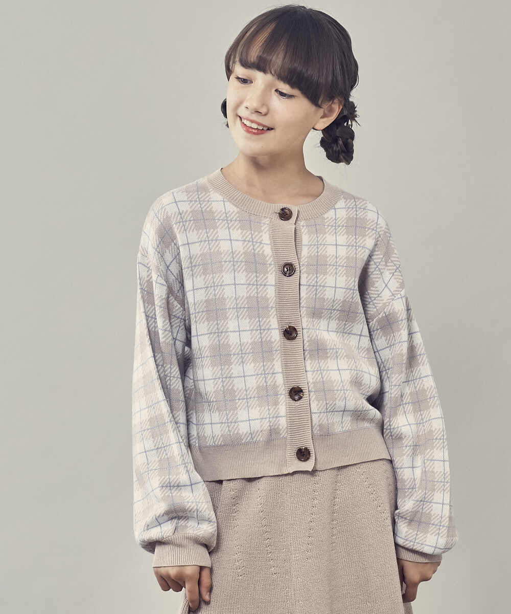 KJCLP61034 a.v.v KIDS(アー・ヴェ・ヴェ) [100-130]チェック柄ニットカーディガン ライトブルー