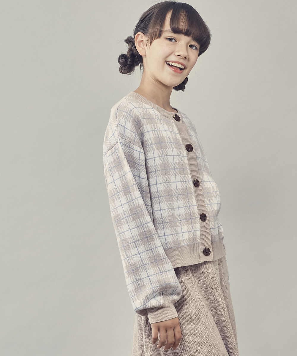 KJCLP61034 a.v.v KIDS(アー・ヴェ・ヴェ) [100-130]チェック柄ニットカーディガン ライトブルー