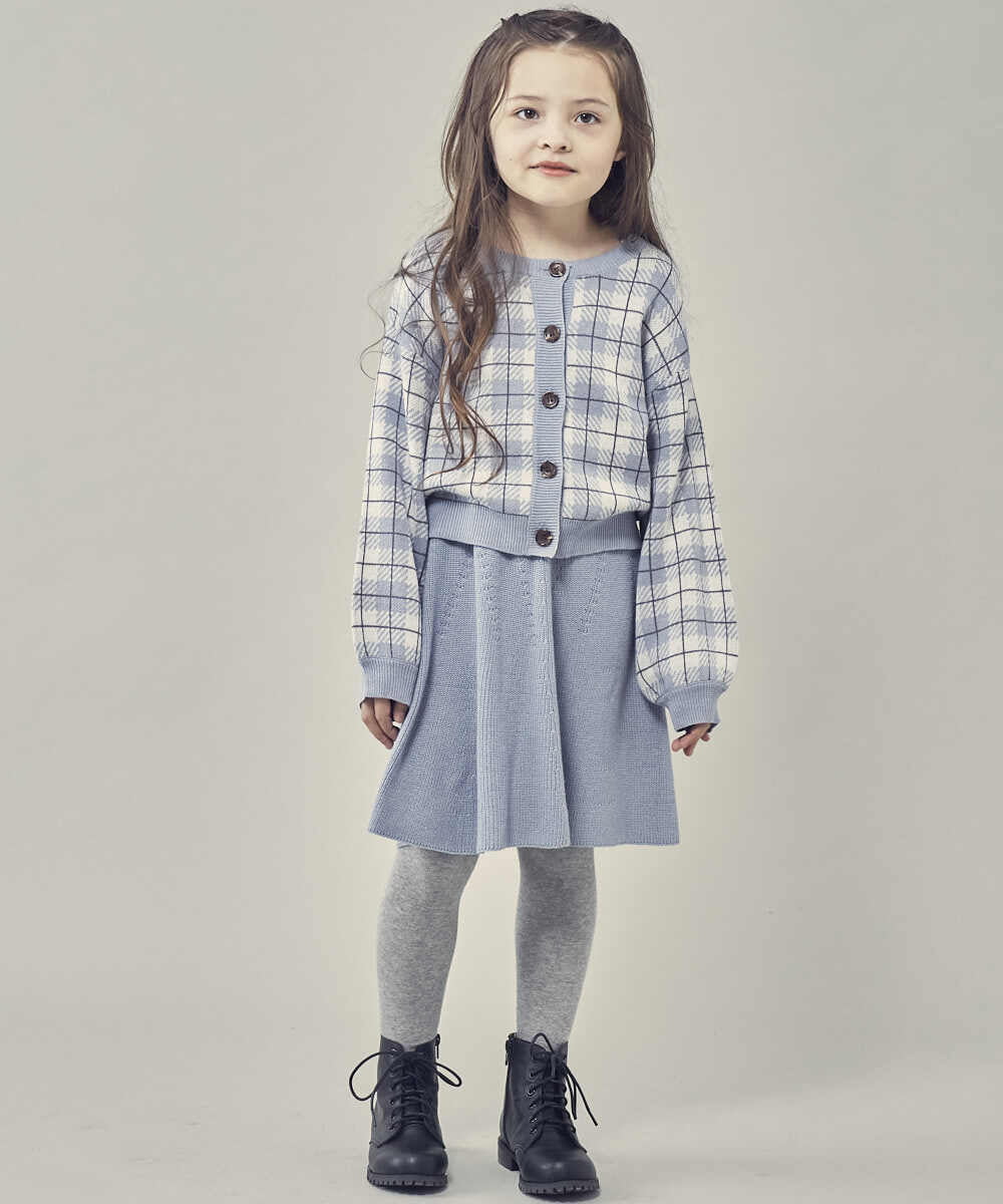 KJCLP61034 a.v.v KIDS(アー・ヴェ・ヴェ) [100-130]チェック柄ニットカーディガン ライトブルー