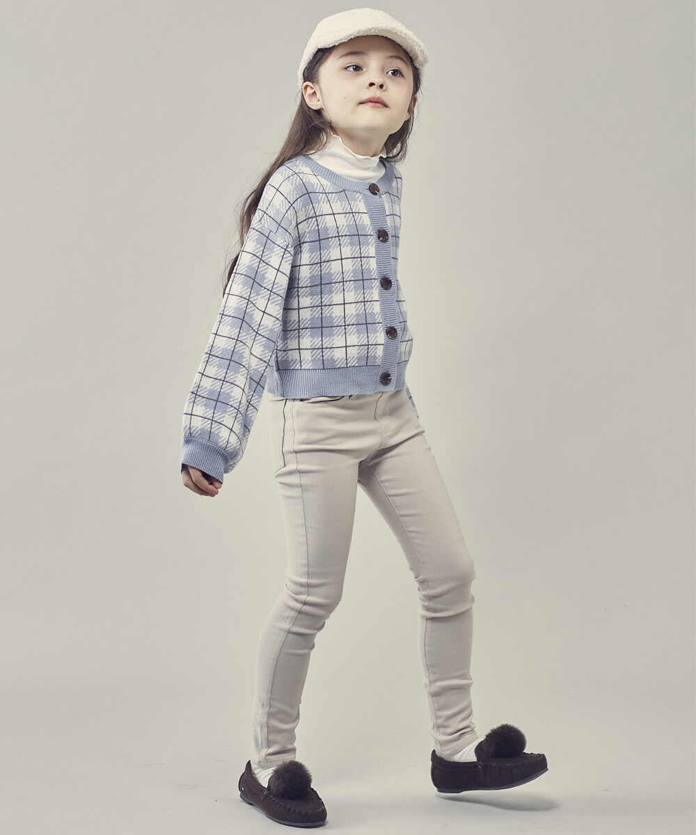 KJCLP61034 a.v.v KIDS(アー・ヴェ・ヴェ) [100-130]チェック柄ニットカーディガン ライトブルー