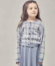 KJCLP61034 a.v.v KIDS(アー・ヴェ・ヴェ) [100-130]チェック柄ニットカーディガン ライトブルー
