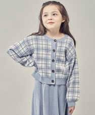 KJCLP61034 a.v.v KIDS(アー・ヴェ・ヴェ) [100-130]チェック柄ニットカーディガン ライトブルー