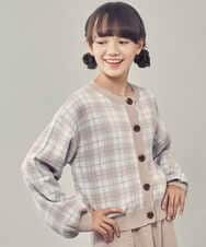 KJCLP61034 a.v.v KIDS(アー・ヴェ・ヴェ) [100-130]チェック柄ニットカーディガン ライトブルー