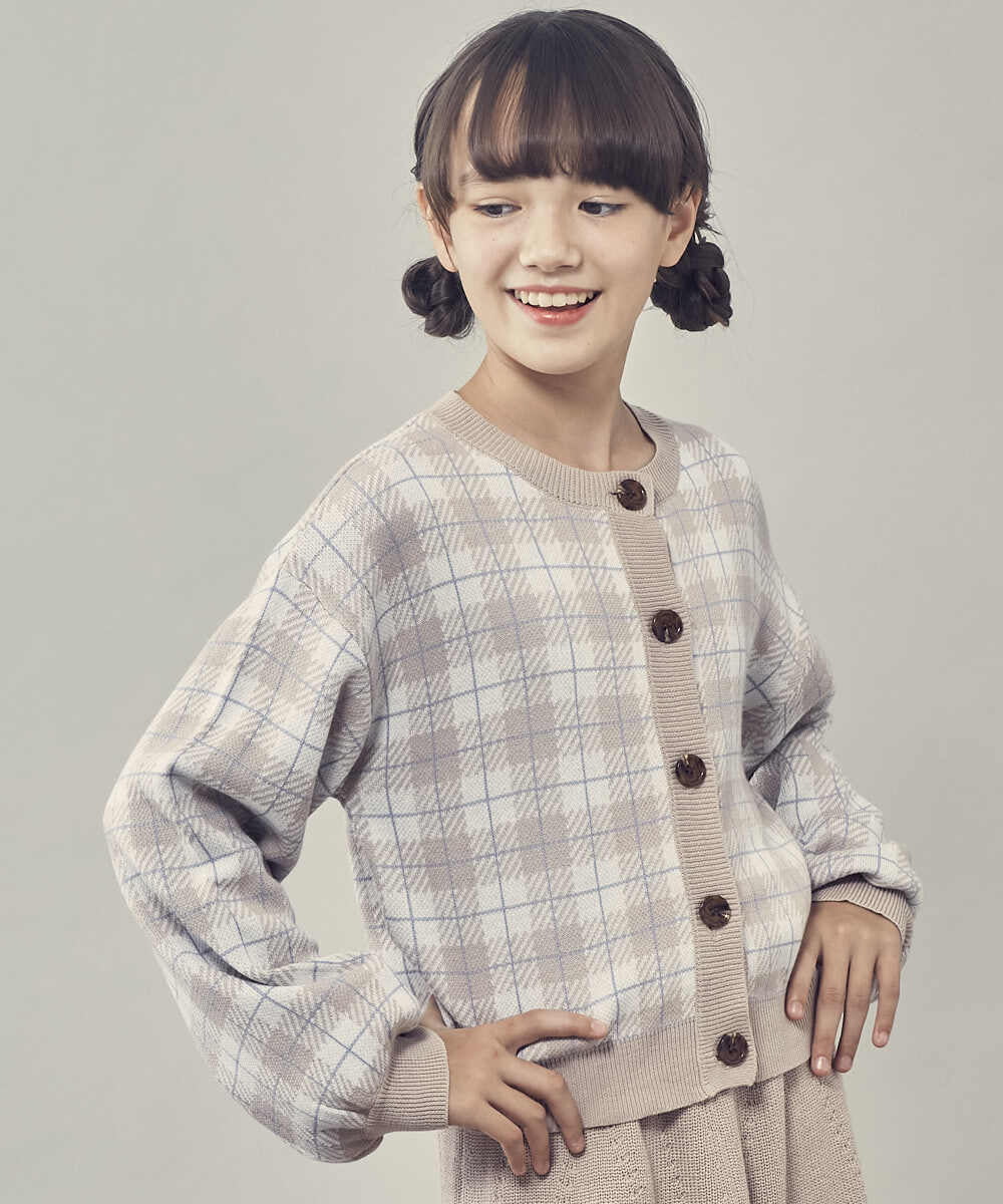 KJCLP61034 a.v.v KIDS(アー・ヴェ・ヴェ) [100-130]チェック柄ニットカーディガン ライトブルー