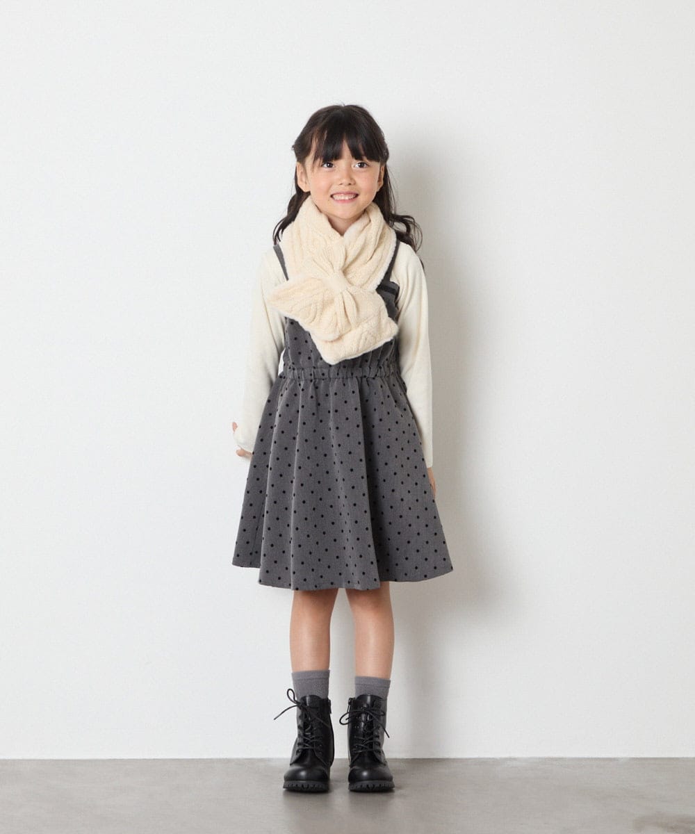KJEAD02054 a.v.v KIDS(アー・ヴェ・ヴェ) [120-160]フロッキードットプリントドッキングワンピース ダークグレー