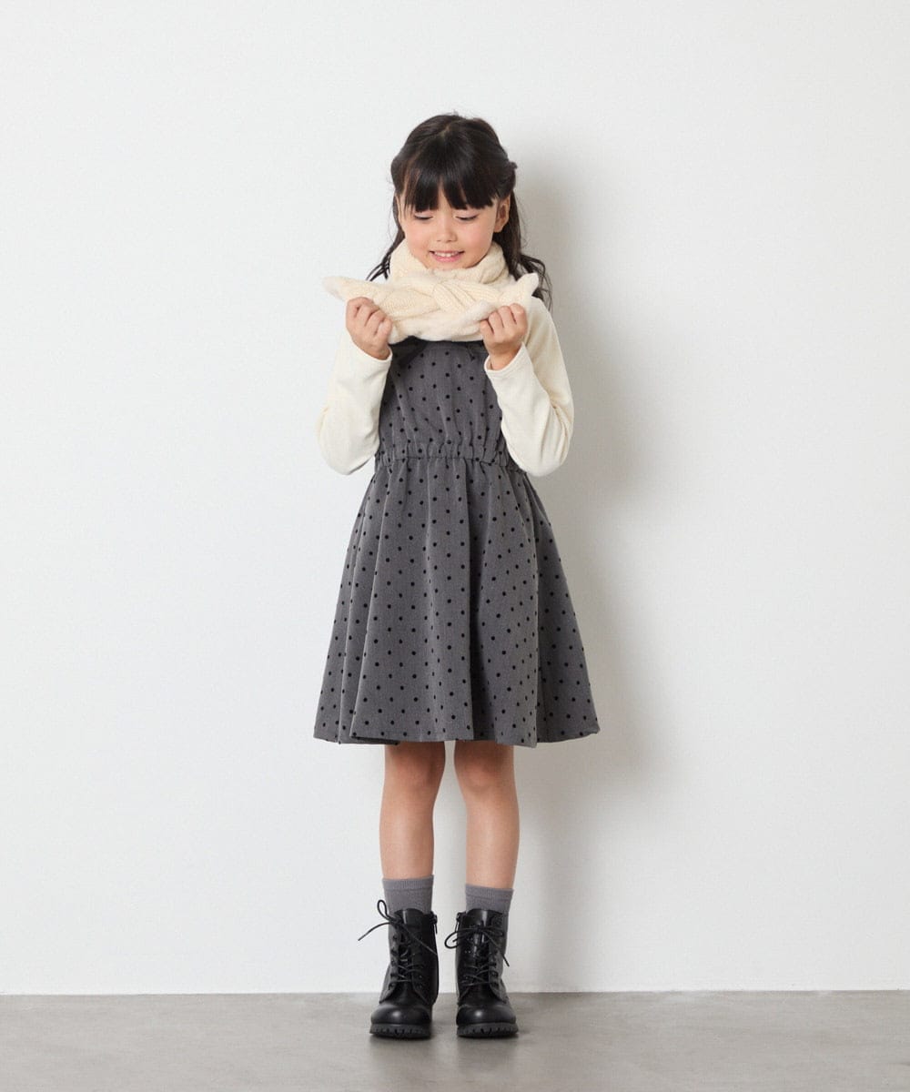 KJEAD02054 a.v.v KIDS(アー・ヴェ・ヴェ) [120-160]フロッキードットプリントドッキングワンピース ダークグレー