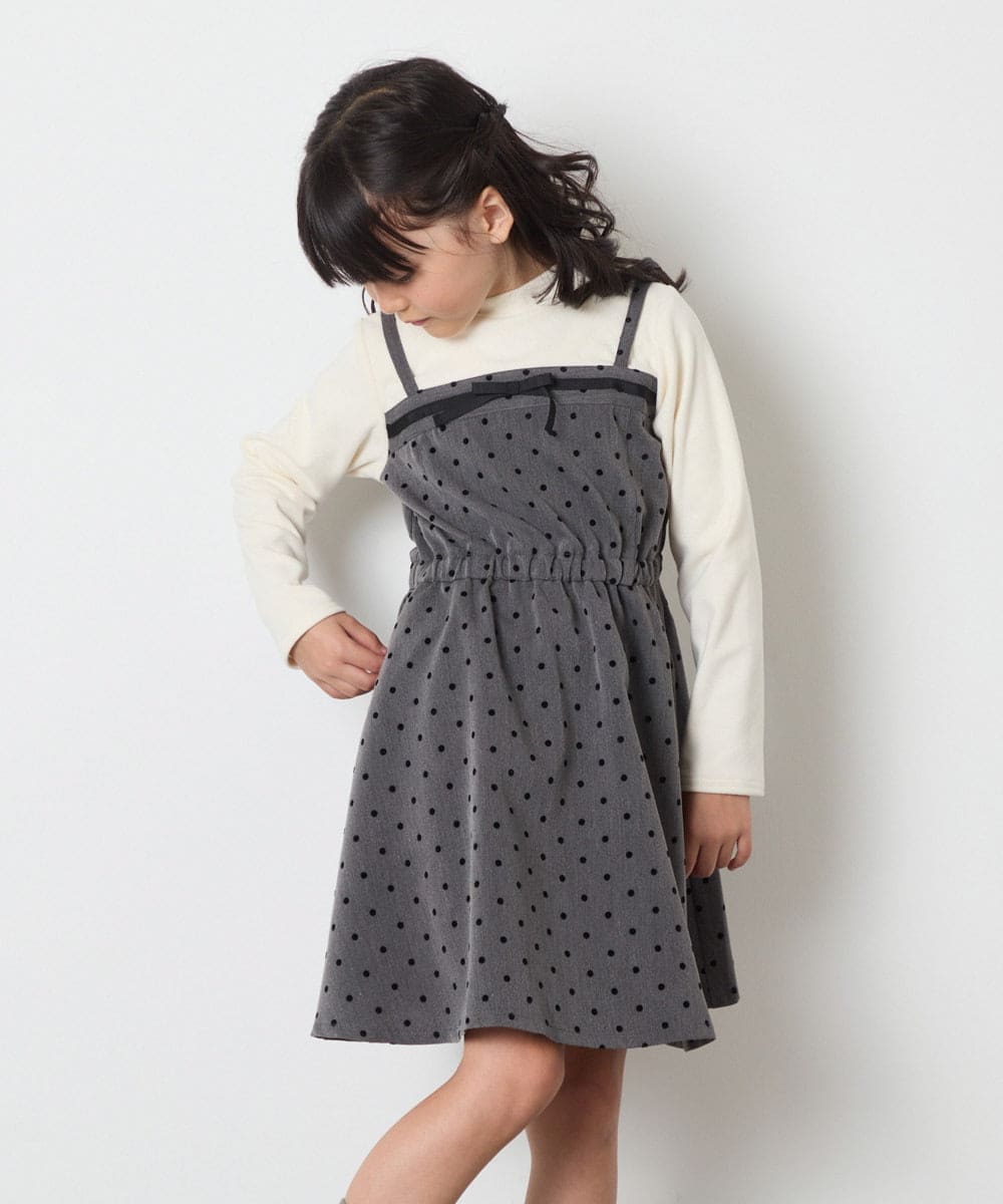 KJEAD02054 a.v.v KIDS(アー・ヴェ・ヴェ) [120-160]フロッキードットプリントドッキングワンピース ダークグレー