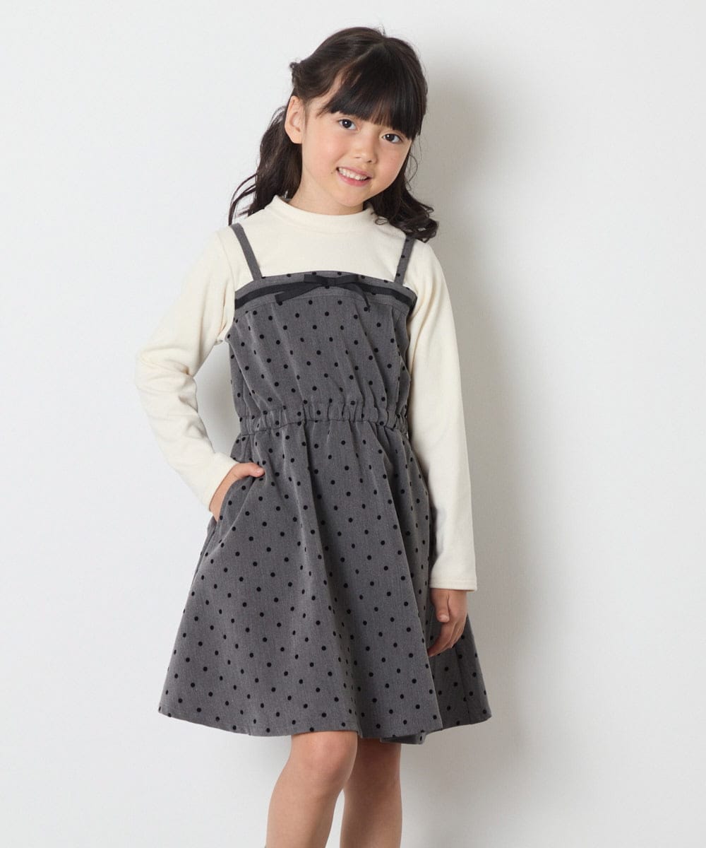 KJEAD02054 a.v.v KIDS(アー・ヴェ・ヴェ) [120-160]フロッキードットプリントドッキングワンピース ダークグレー