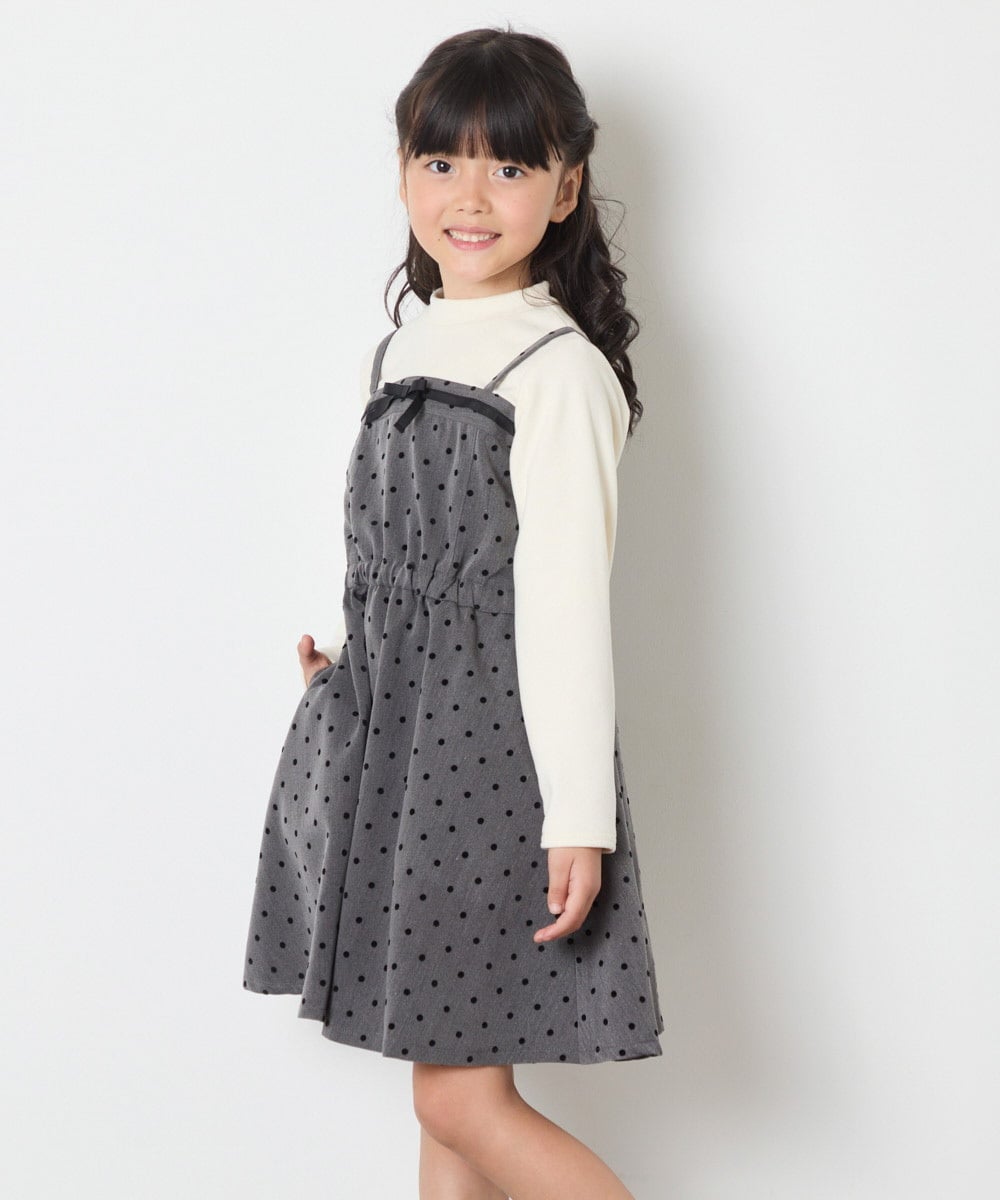 KJEAD02054 a.v.v KIDS(アー・ヴェ・ヴェ) [120-160]フロッキードットプリントドッキングワンピース ダークグレー