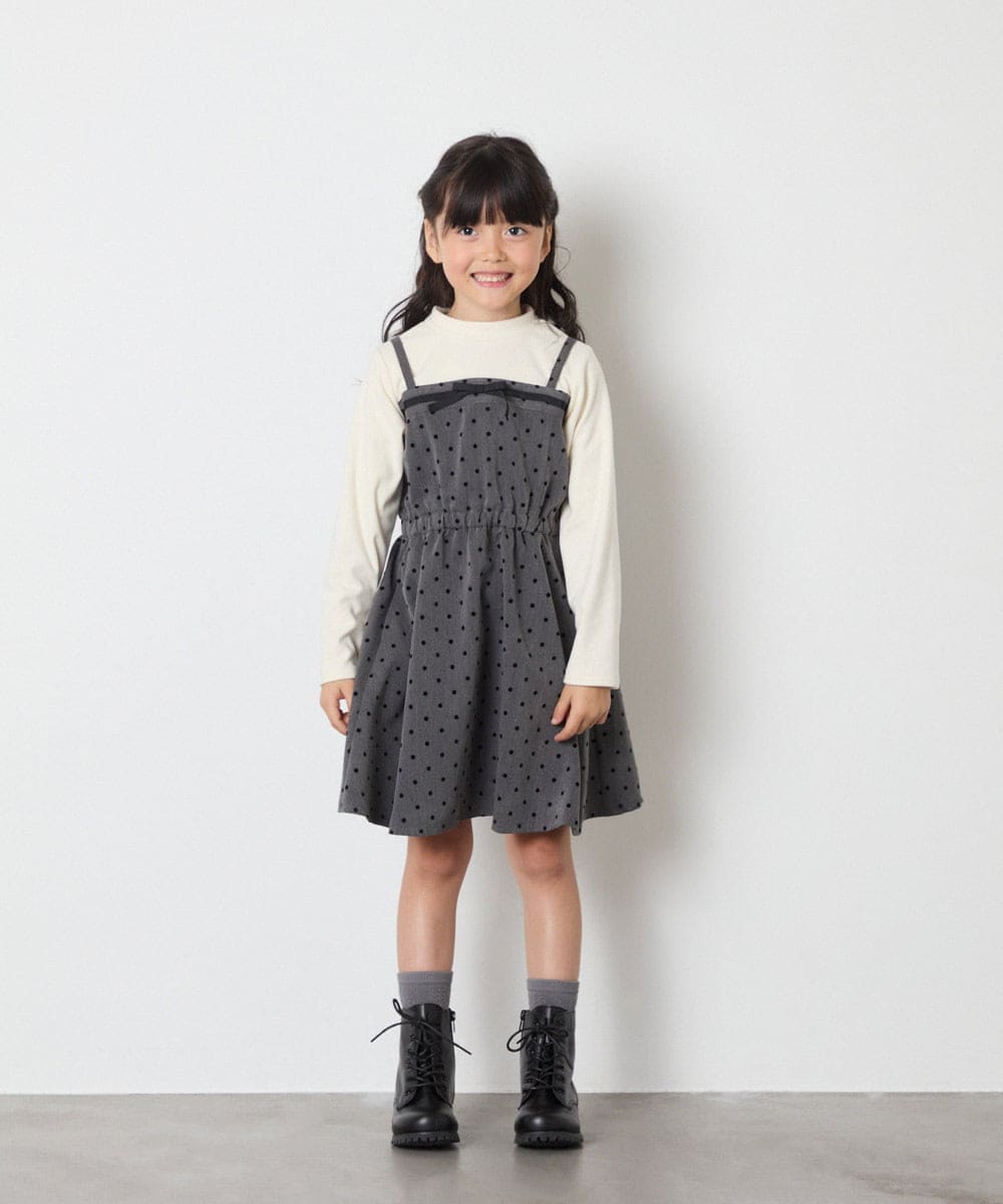 KJEAD02054 a.v.v KIDS(アー・ヴェ・ヴェ) [120-160]フロッキードットプリントドッキングワンピース ダークグレー