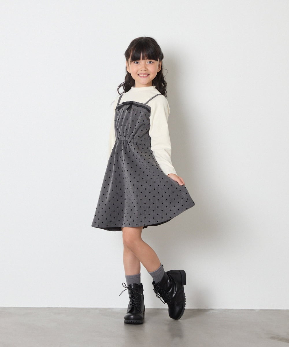 KJEAD02054 a.v.v KIDS(アー・ヴェ・ヴェ) [120-160]フロッキードットプリントドッキングワンピース ダークグレー