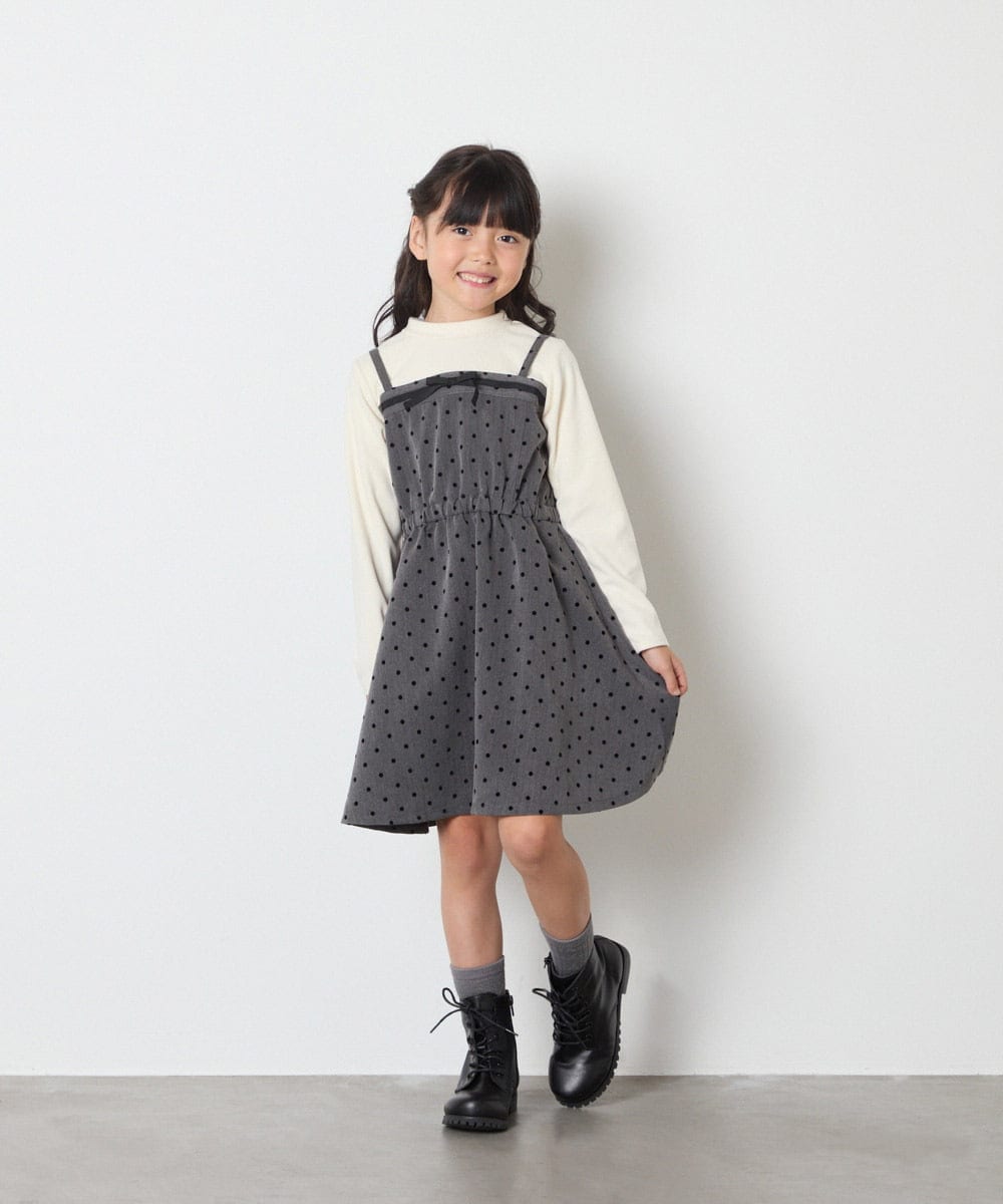 KJEAD02054 a.v.v KIDS(アー・ヴェ・ヴェ) [120-160]フロッキードットプリントドッキングワンピース ダークグレー