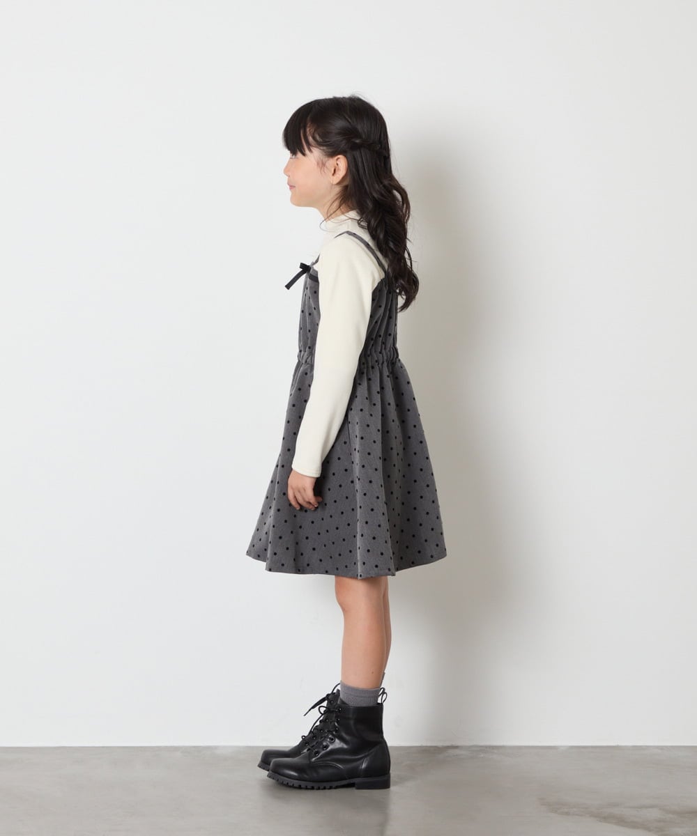 KJEAD02054 a.v.v KIDS(アー・ヴェ・ヴェ) [120-160]フロッキードットプリントドッキングワンピース ダークグレー