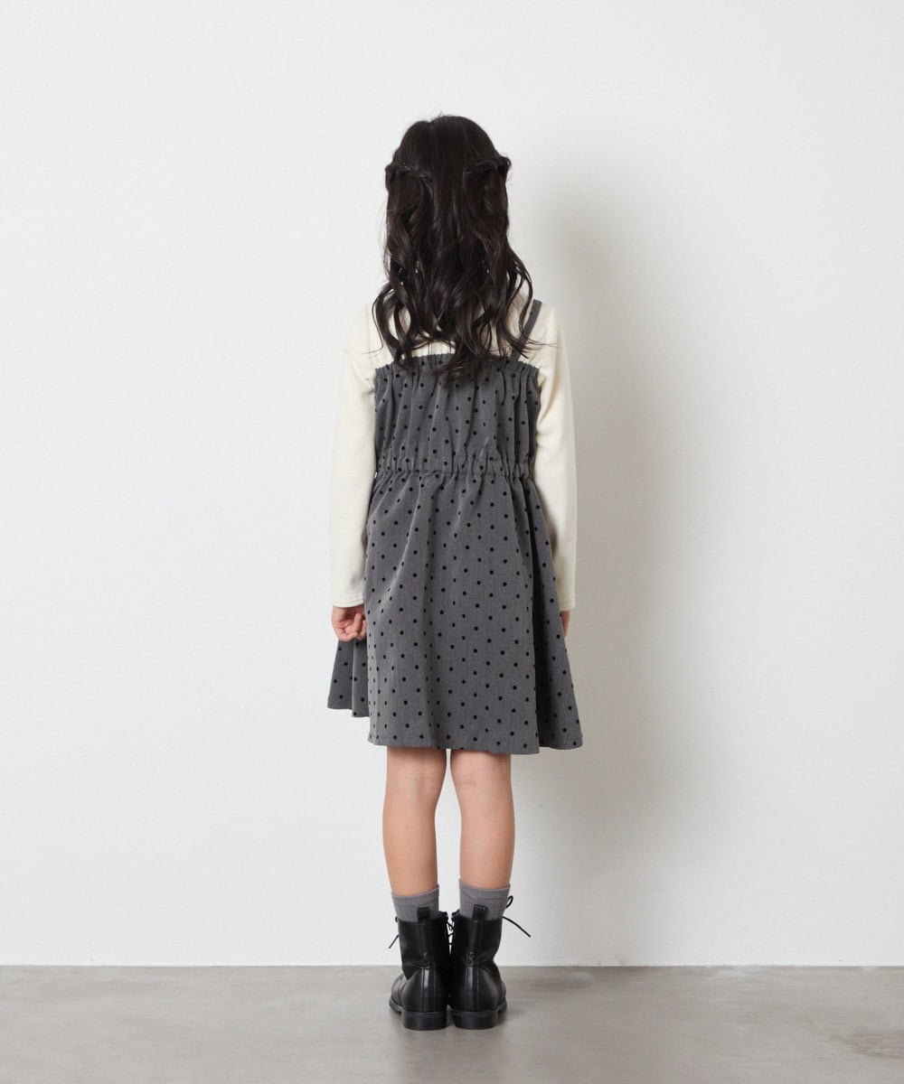 KJEAD02054 a.v.v KIDS(アー・ヴェ・ヴェ) [120-160]フロッキードットプリントドッキングワンピース ダークグレー