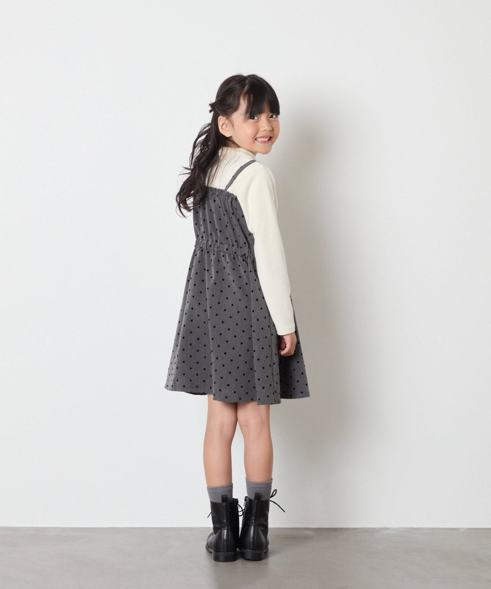 KJEAD02054 a.v.v KIDS(アー・ヴェ・ヴェ) [120-160]フロッキードットプリントドッキングワンピース ダークグレー