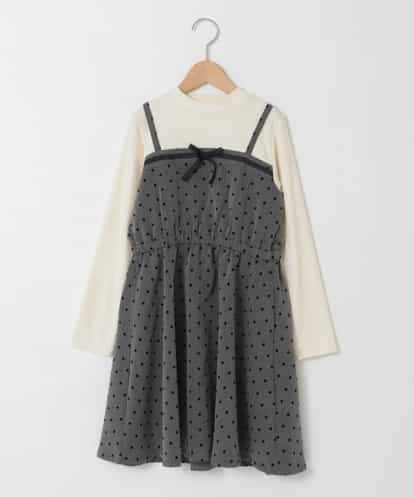 KJEAD02054 a.v.v KIDS [120-160]フロッキードットプリントドッキングワンピース