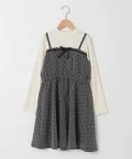 KJEAD02054 a.v.v KIDS(アー・ヴェ・ヴェ) [120-160]フロッキードットプリントドッキングワンピース ダークグレー