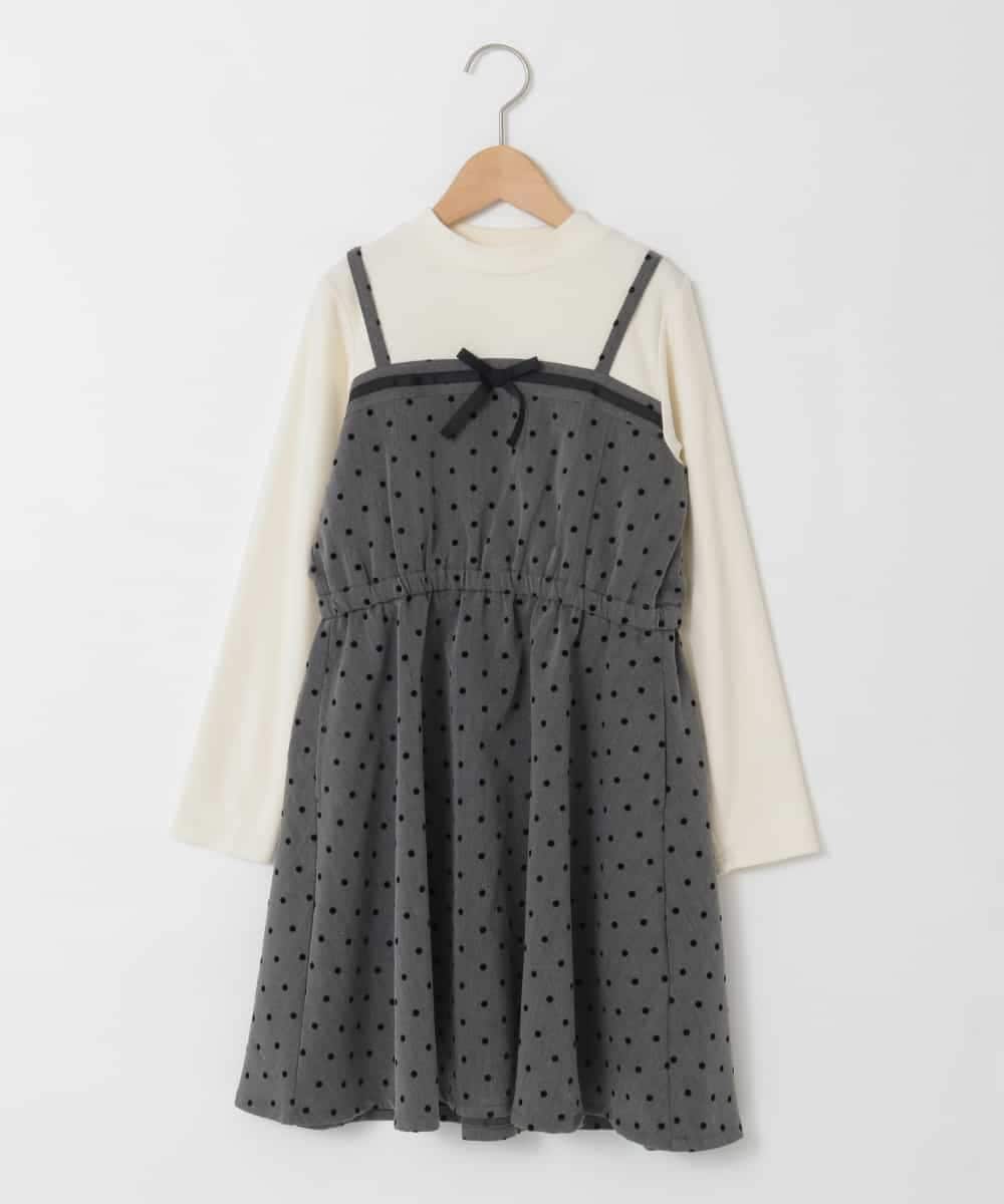 KJEAD02054 a.v.v KIDS(アー・ヴェ・ヴェ) [120-160]フロッキードットプリントドッキングワンピース ダークグレー