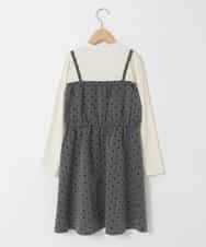 KJEAD02054 a.v.v KIDS(アー・ヴェ・ヴェ) [120-160]フロッキードットプリントドッキングワンピース ダークグレー