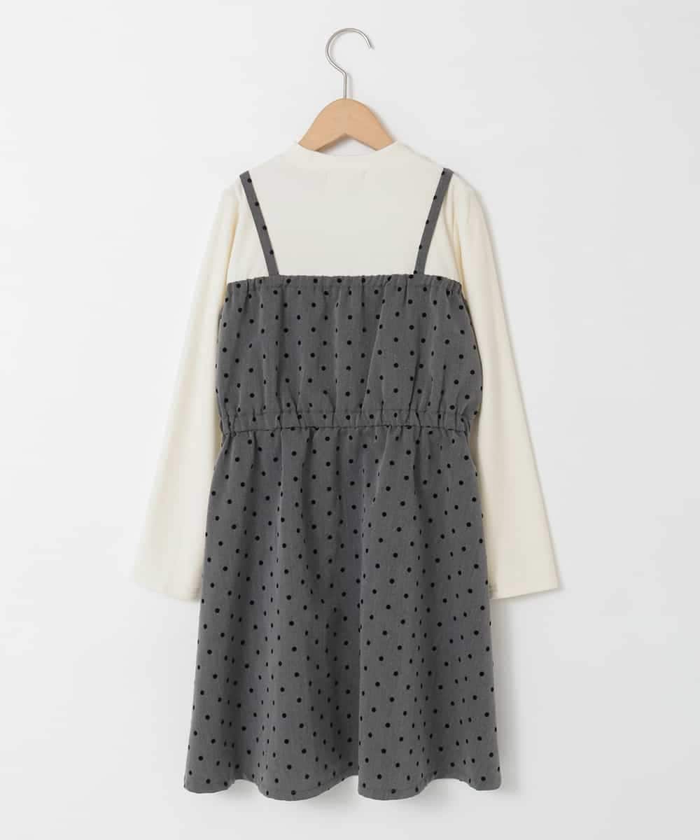 KJEAD02054 a.v.v KIDS(アー・ヴェ・ヴェ) [120-160]フロッキードットプリントドッキングワンピース ダークグレー