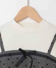 KJEAD02054 a.v.v KIDS(アー・ヴェ・ヴェ) [120-160]フロッキードットプリントドッキングワンピース ダークグレー