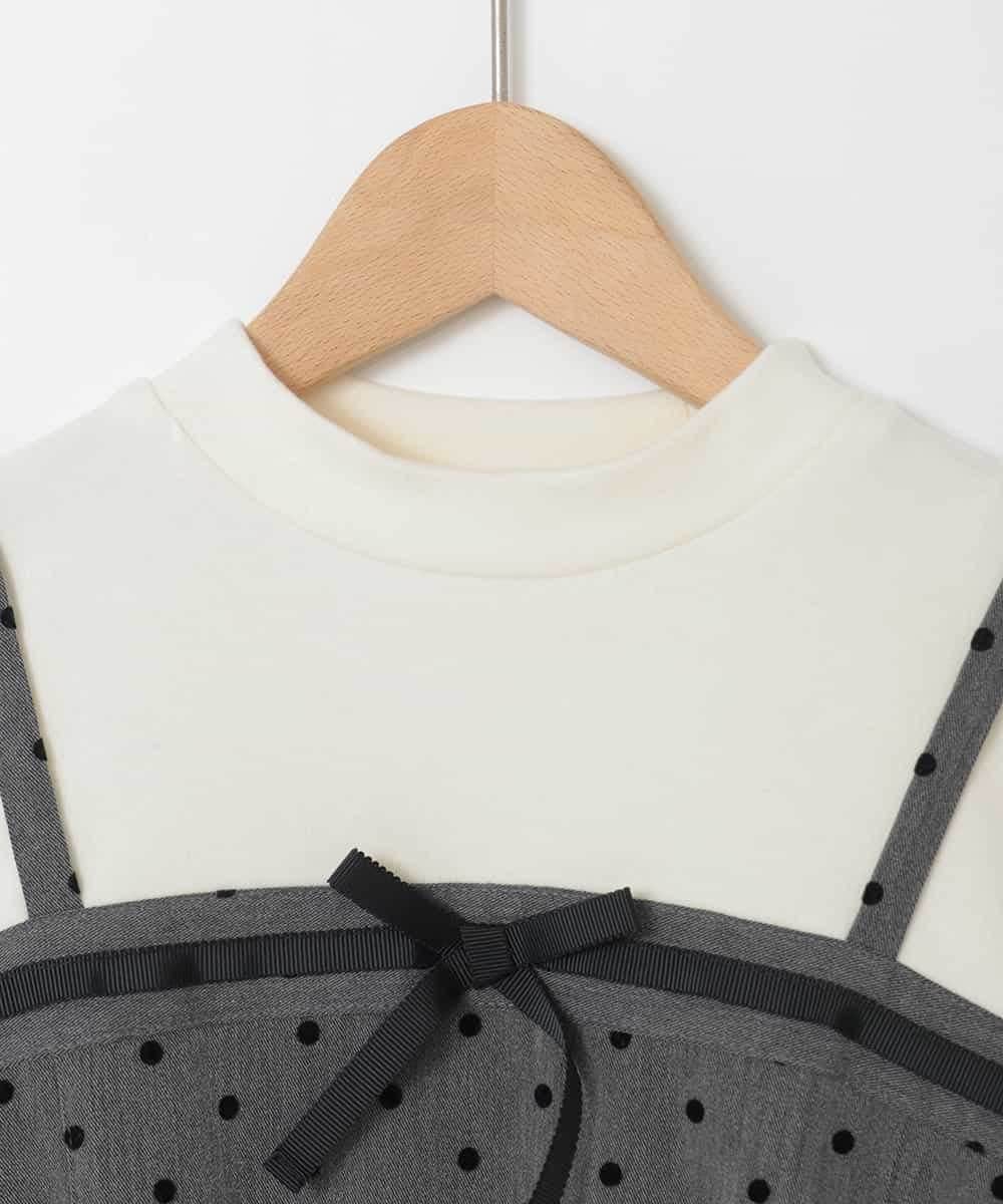 KJEAD02054 a.v.v KIDS(アー・ヴェ・ヴェ) [120-160]フロッキードットプリントドッキングワンピース ダークグレー