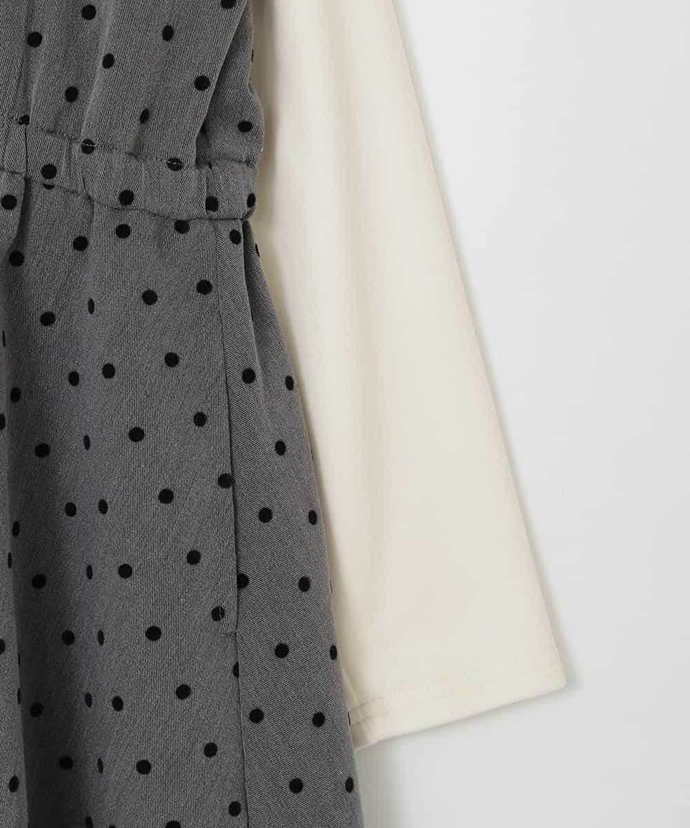 KJEAD02054 a.v.v KIDS(アー・ヴェ・ヴェ) [120-160]フロッキードットプリントドッキングワンピース ダークグレー