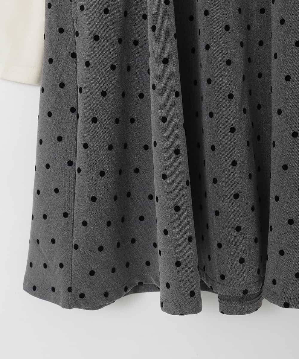 KJEAD02054 a.v.v KIDS(アー・ヴェ・ヴェ) [120-160]フロッキードットプリントドッキングワンピース ダークグレー