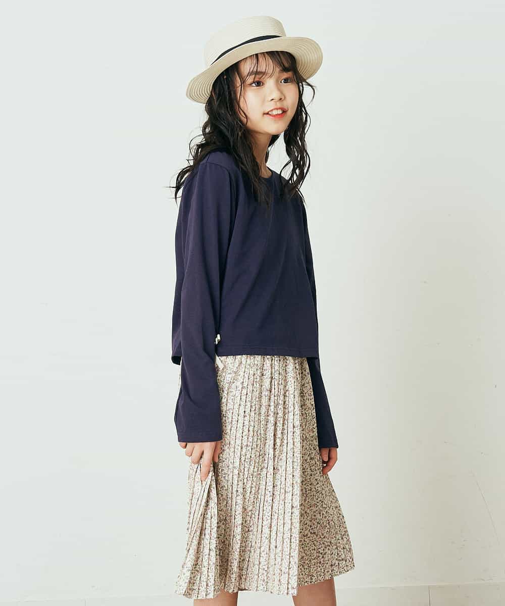 KJEEP30039 a.v.v KIDS(アー・ヴェ・ヴェ) [100-130]サイドリボンプリーツドッキングワンピース ライトブルー