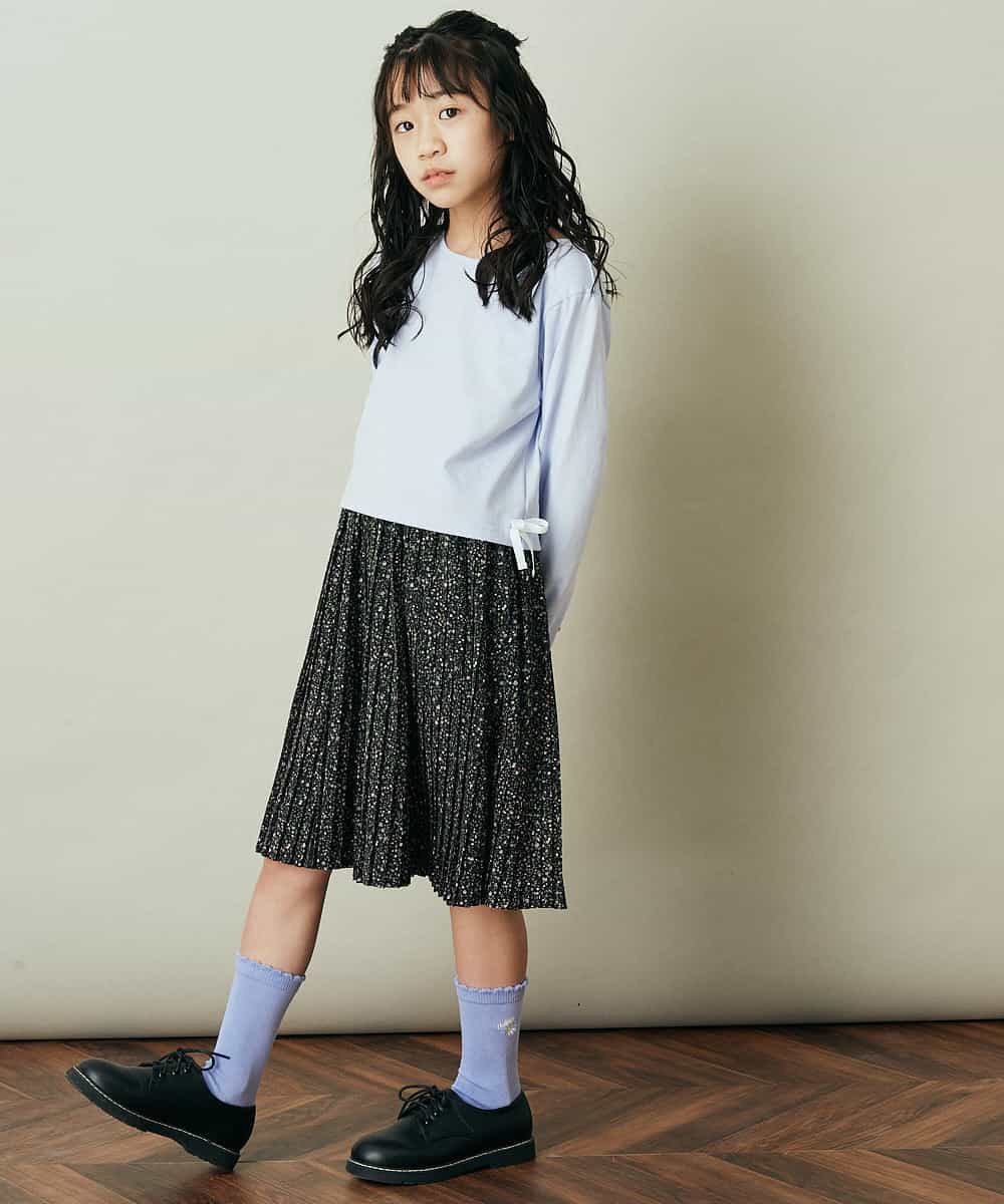 KJEEP30039 a.v.v KIDS(アー・ヴェ・ヴェ) [100-130]サイドリボンプリーツドッキングワンピース ライトブルー
