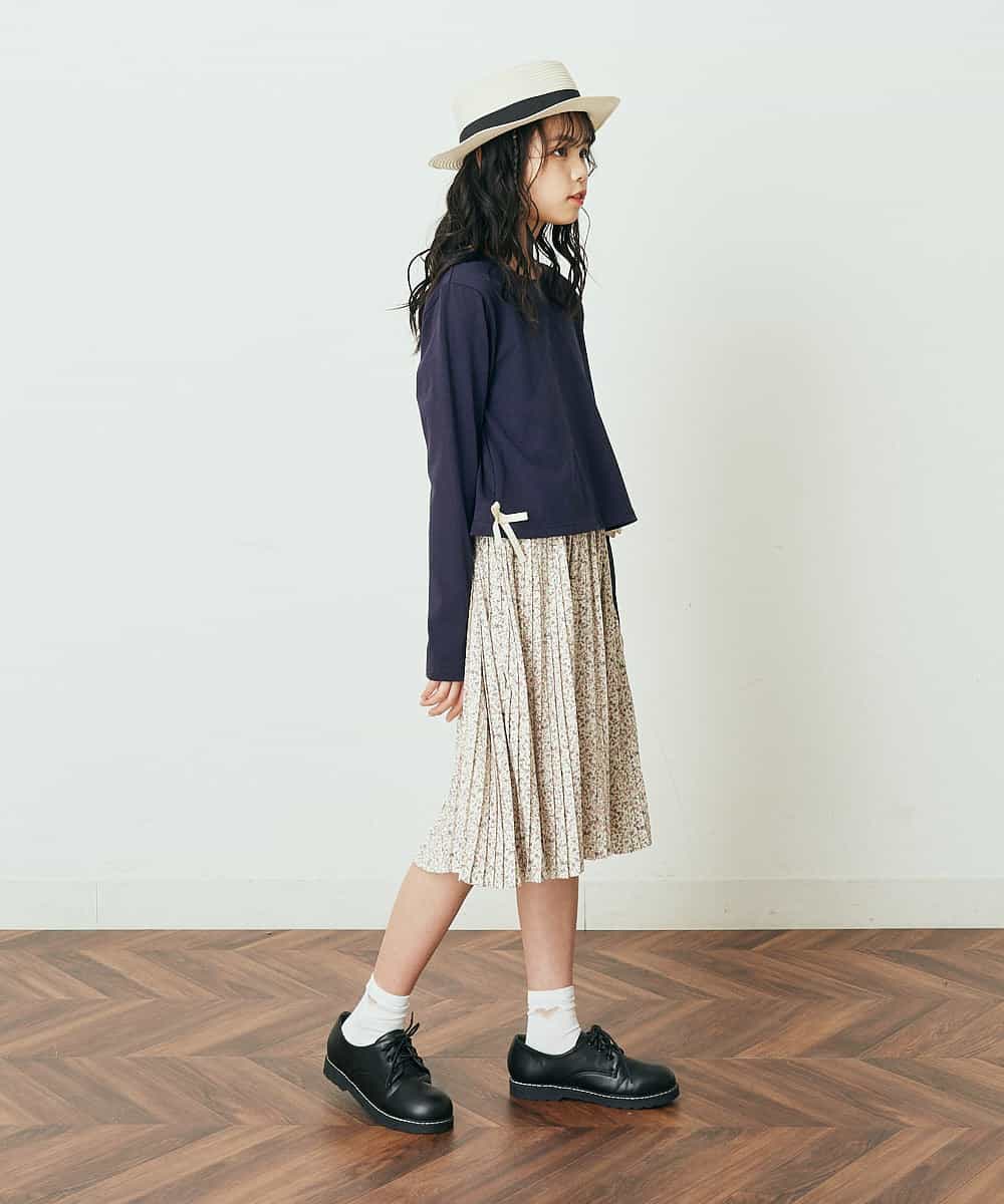 KJEEP30039 a.v.v KIDS(アー・ヴェ・ヴェ) [100-130]サイドリボンプリーツドッキングワンピース ライトブルー