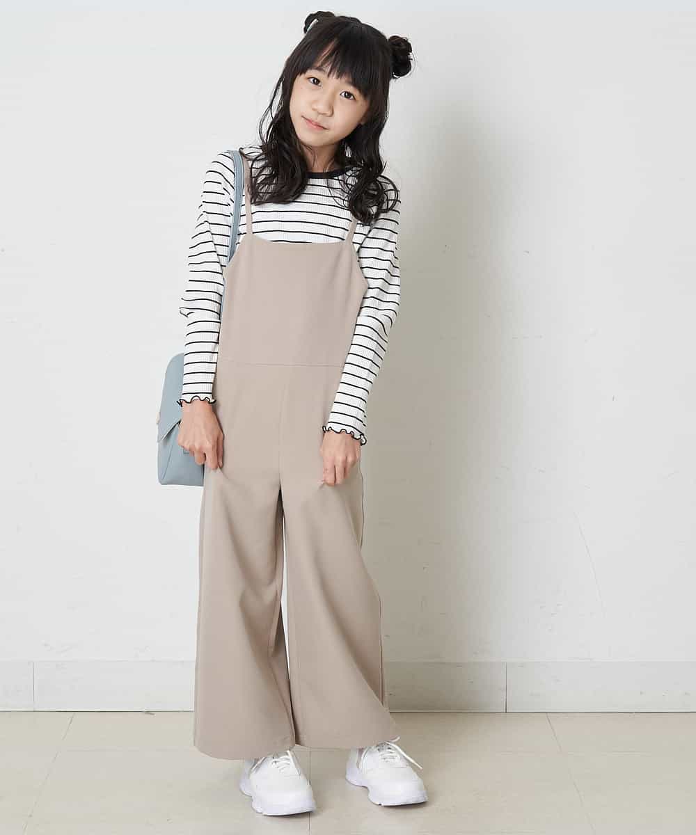 KJEEP33034 a.v.v KIDS(アー・ヴェ・ヴェ) [120-130]バックリボンワイドサロペット ベージュ