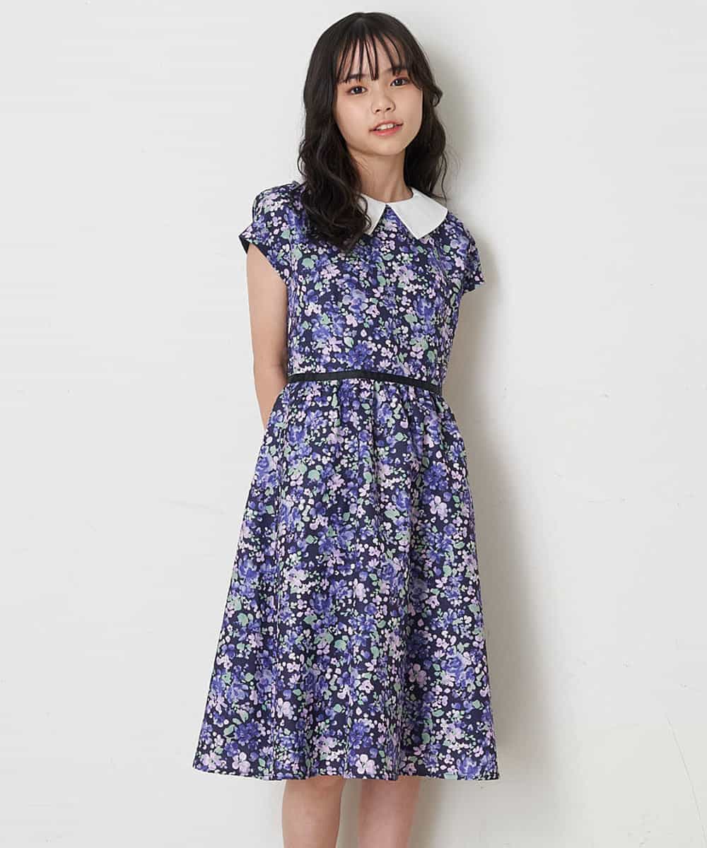 160 襟付きフラワープリントフィットアンドフレアワンピース ワンピース A V V Kids アー ヴェ ヴェ イトキンオンラインストア