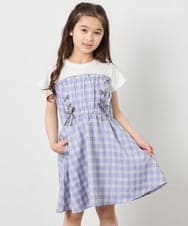 KJEFD40054 a.v.v KIDS(アー・ヴェ・ヴェ) [120-160]レースアップドッキングワンピース ライトブルー
