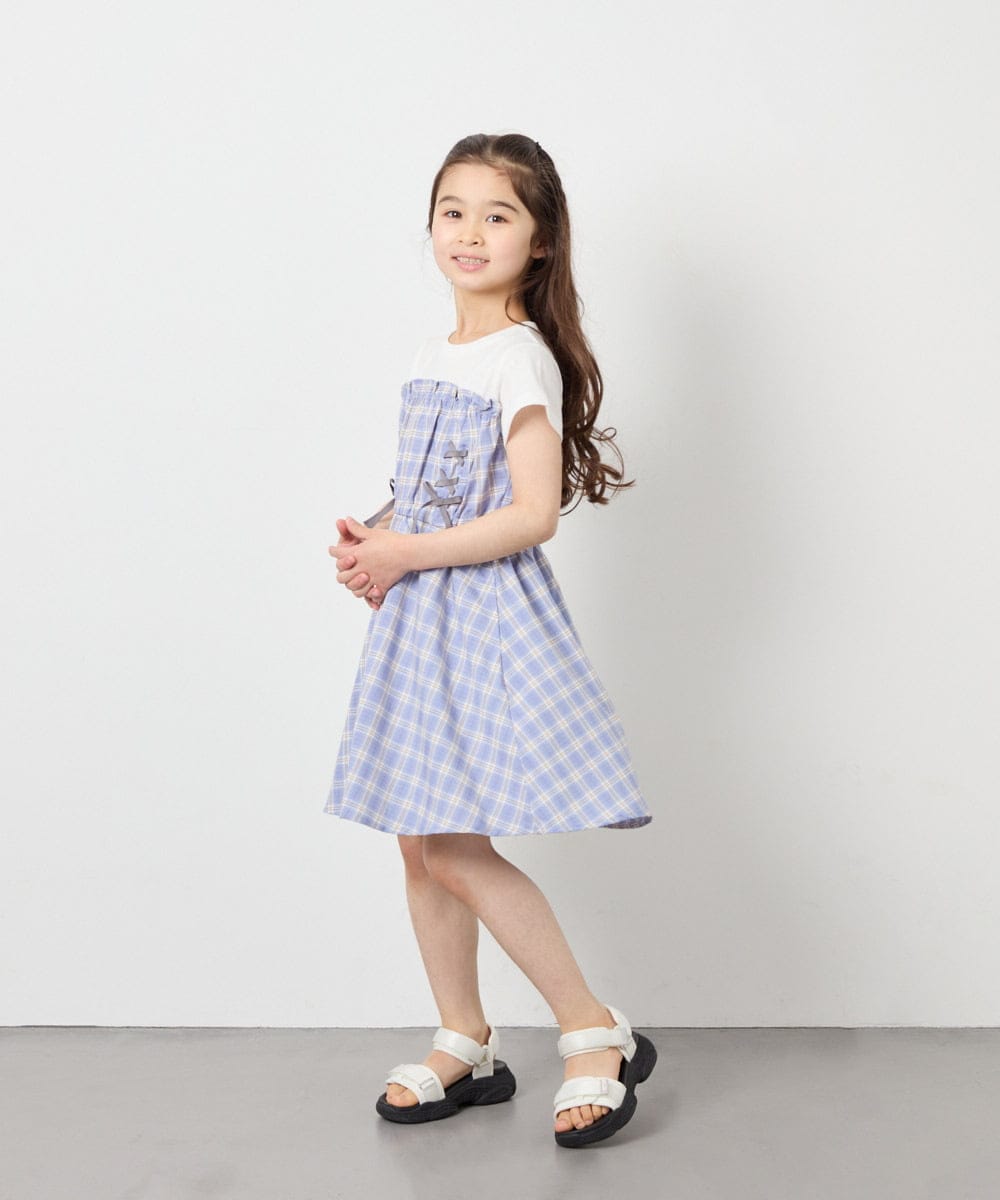 KJEFD40054 a.v.v KIDS(アー・ヴェ・ヴェ) [120-160]レースアップドッキングワンピース ライトブルー