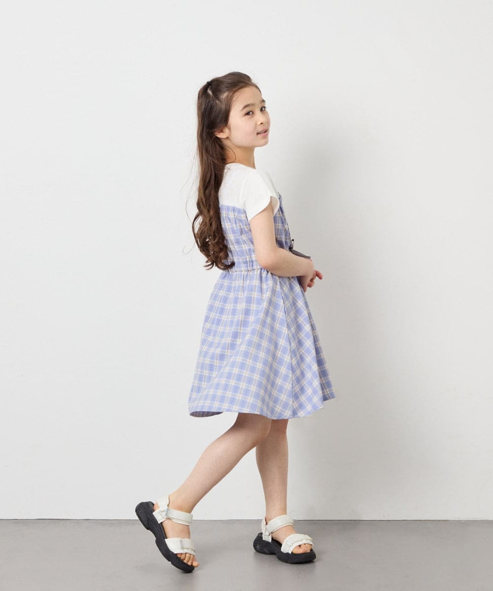 KJEFD40054 a.v.v KIDS(アー・ヴェ・ヴェ) [120-160]レースアップドッキングワンピース ライトブルー