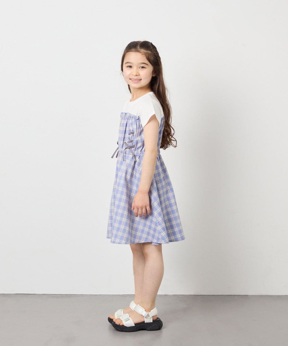 KJEFD40054 a.v.v KIDS(アー・ヴェ・ヴェ) [120-160]レースアップドッキングワンピース ライトブルー