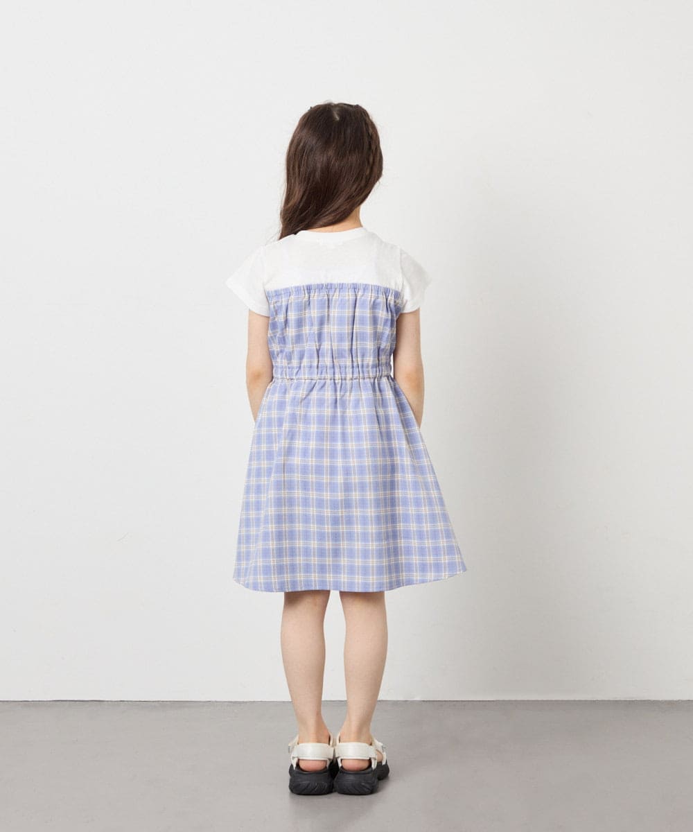 KJEFD40054 a.v.v KIDS(アー・ヴェ・ヴェ) [120-160]レースアップドッキングワンピース ライトブルー
