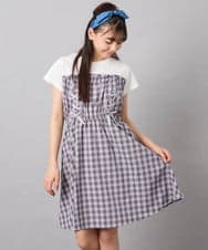 KJEFD40054 a.v.v KIDS(アー・ヴェ・ヴェ) [120-160]レースアップドッキングワンピース グレー