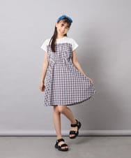 KJEFD40054 a.v.v KIDS(アー・ヴェ・ヴェ) [120-160]レースアップドッキングワンピース グレー