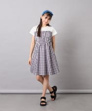 KJEFD40054 a.v.v KIDS(アー・ヴェ・ヴェ) [120-160]レースアップドッキングワンピース グレー