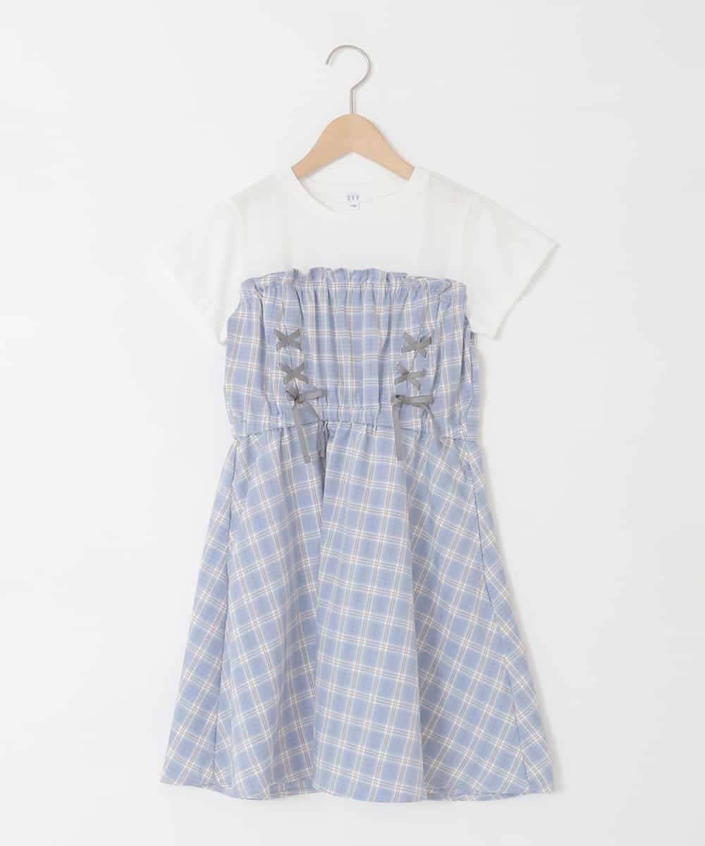 KJEFD40054 a.v.v KIDS(アー・ヴェ・ヴェ) [120-160]レースアップドッキングワンピース ライトブルー