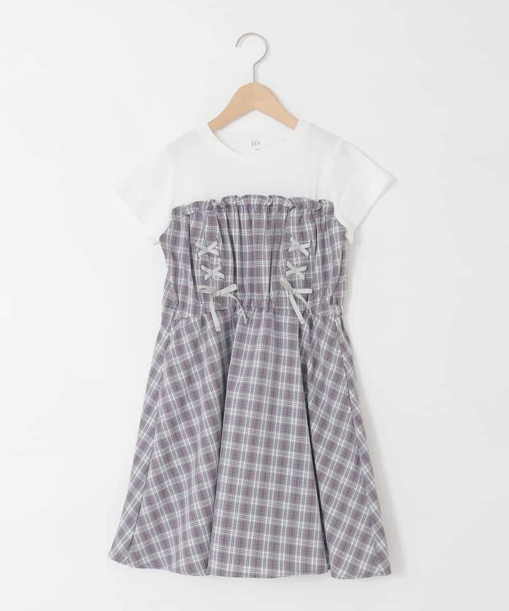 KJEFD40054 a.v.v KIDS(アー・ヴェ・ヴェ) [120-160]レースアップドッキングワンピース グレー