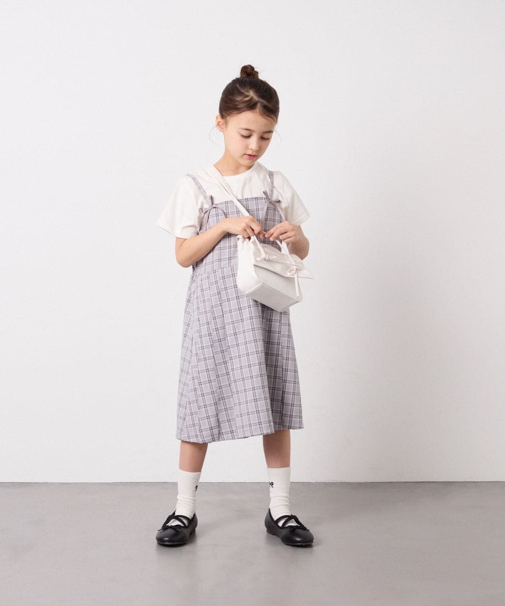 KJEFD42059 a.v.v KIDS(アー・ヴェ・ヴェ) [130-160]フロントリボンプリーツジャンスカ グレー