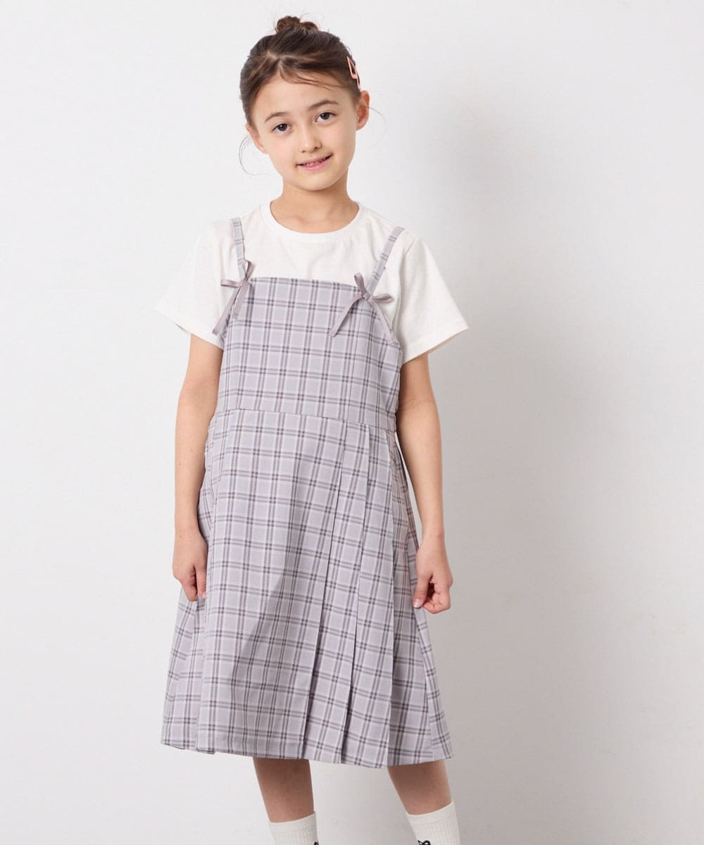 KJEFD42059 a.v.v KIDS(アー・ヴェ・ヴェ) [130-160]フロントリボンプリーツジャンスカ グレー