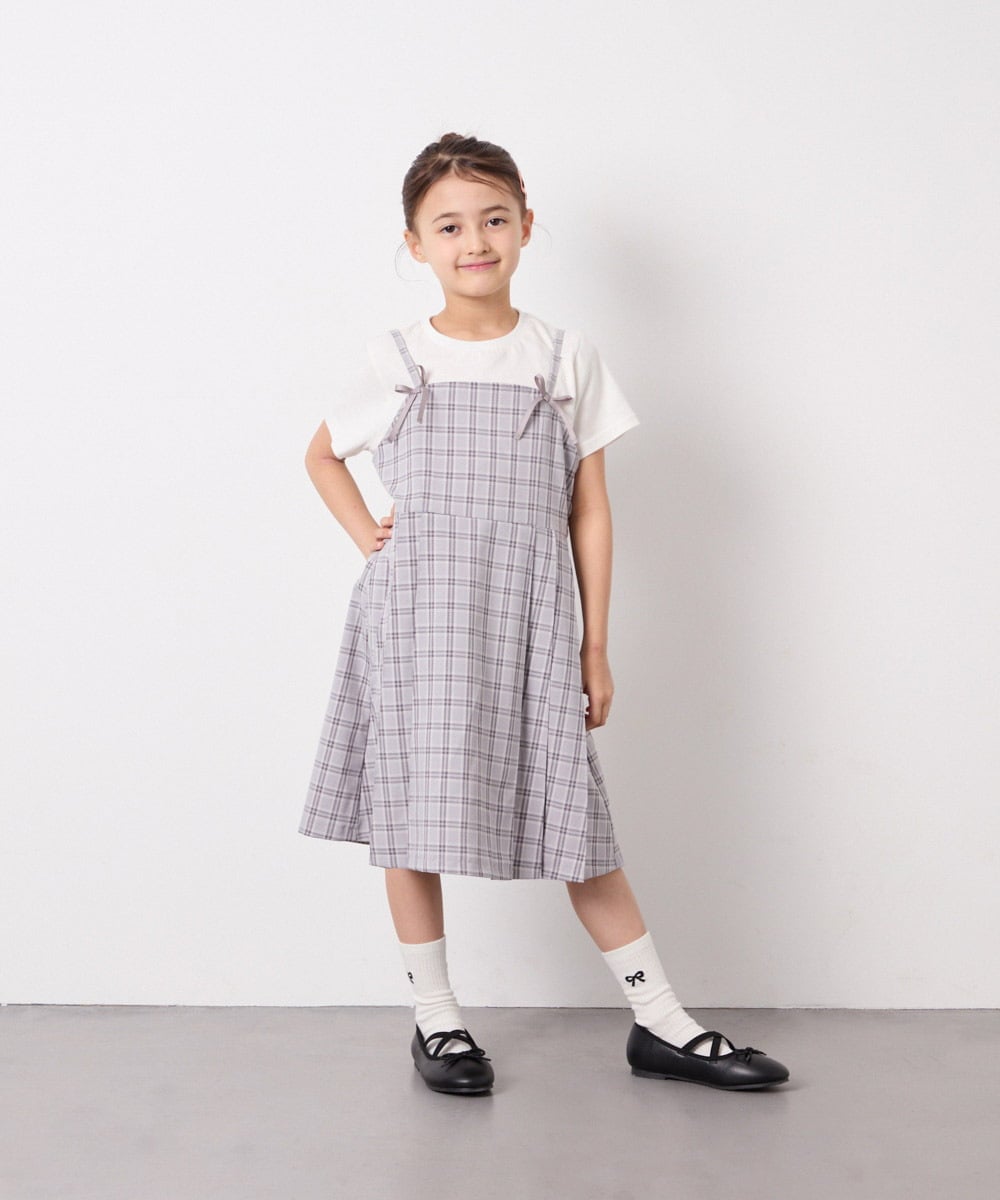 KJEFD42059 a.v.v KIDS(アー・ヴェ・ヴェ) [130-160]フロントリボンプリーツジャンスカ グレー