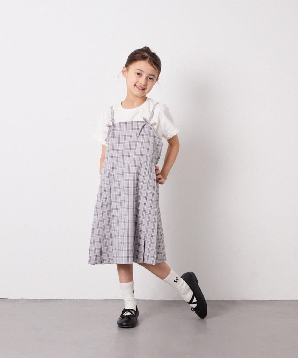 KJEFD42059 a.v.v KIDS(アー・ヴェ・ヴェ) [130-160]フロントリボンプリーツジャンスカ グレー